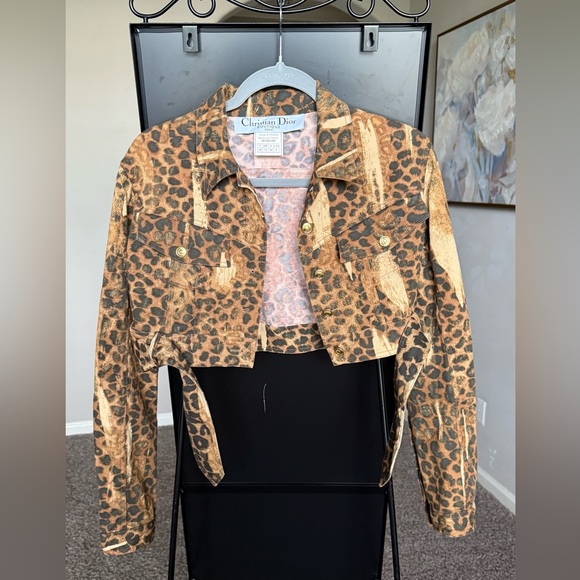 Christian Dior Vintage Brown Leopard Print Jean Jacket - Picture 1 of 9
